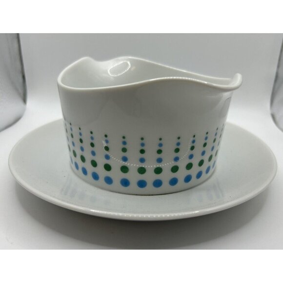 Vintage l 60s Harmony House Motif Dot Mid-Century Double Spout Saucer Gravy Boat - Picture 4 of 7